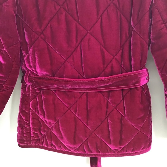 Rebecca Taylor Quilted Velvet Snap-Front Coat Jacket Cranberry Casual Size S - Picture 8 of 12